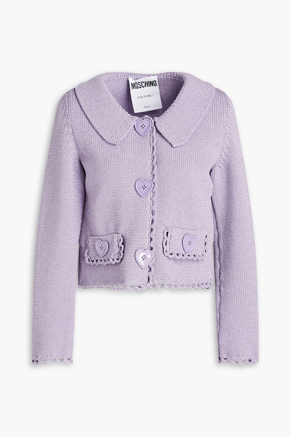 Moschino Metallic Knitted Cardigan In Lilac