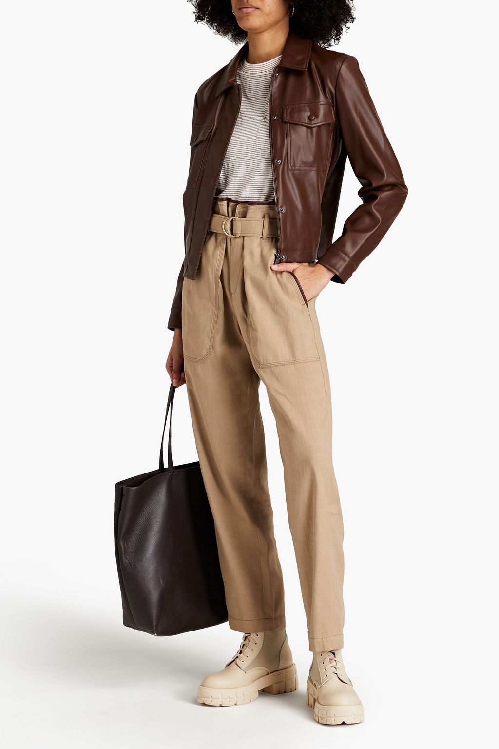 BRUNELLO CUCINELLI بنطلون من مزيج الكتان بقصة أرجل مستقيمة مزين بكسرات ومزود بحزام