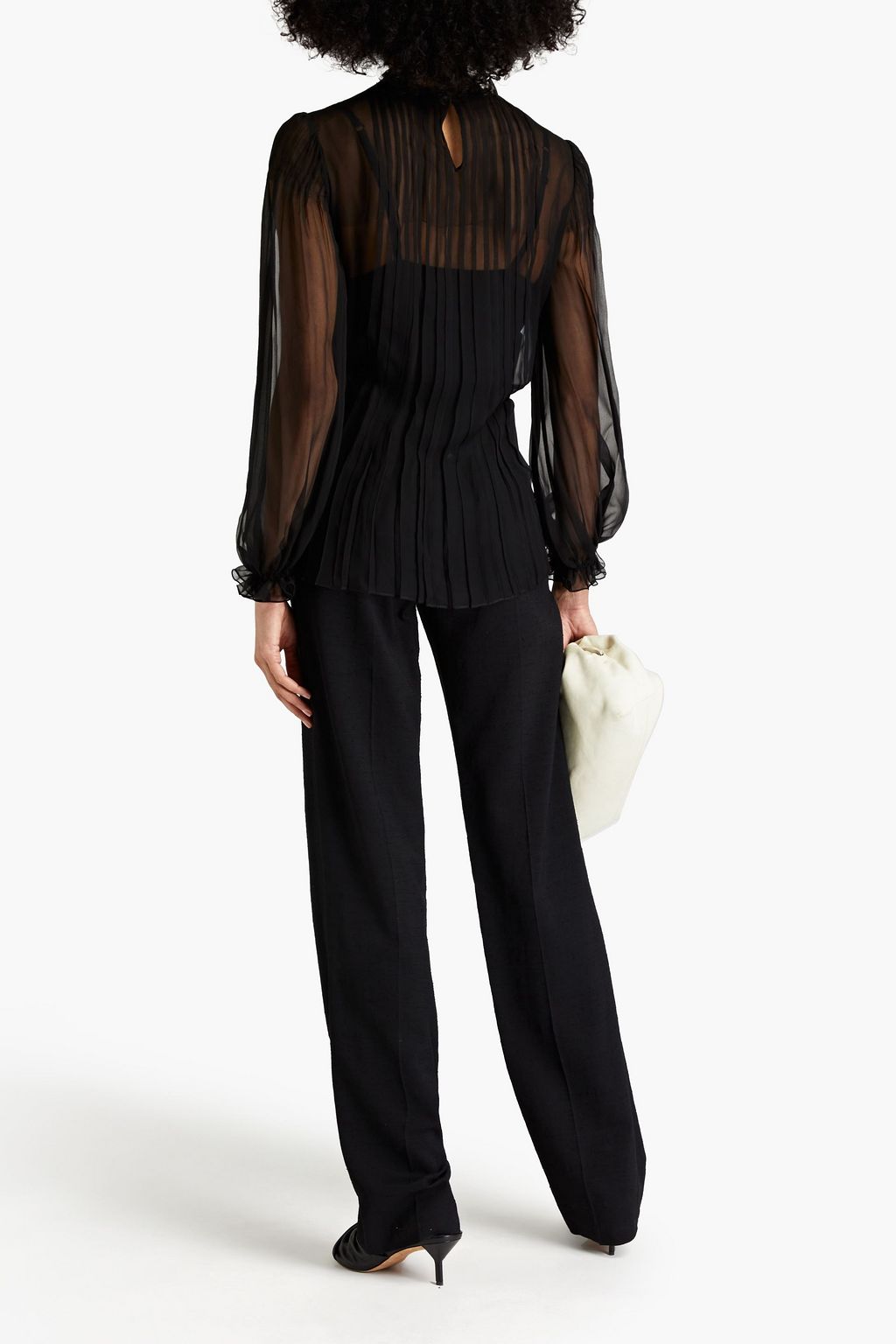 ALBERTA FERRETTI Ruffle-trimmed pleated silk-chiffon blouse