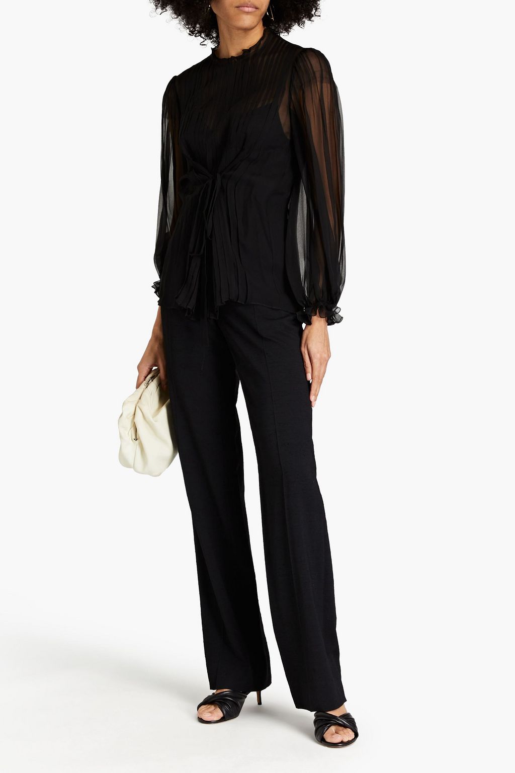 ALBERTA FERRETTI Ruffle-trimmed pleated silk-chiffon blouse