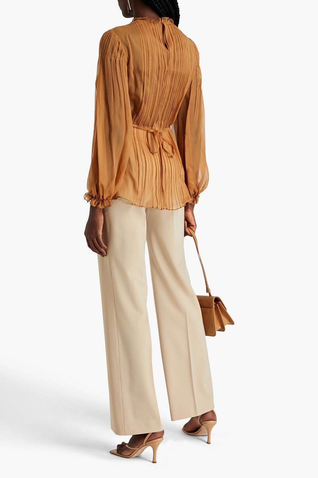 ALBERTA FERRETTI Ruffle-trimmed pleated silk-chiffon blouse