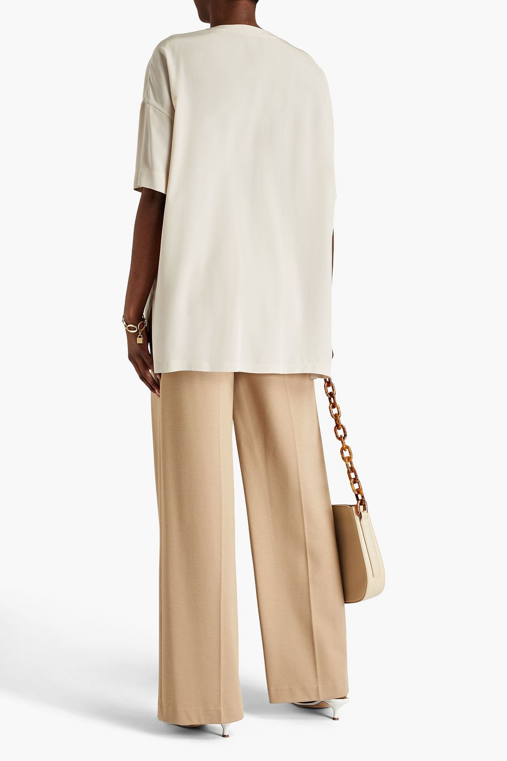 BRUNELLO CUCINELLI Cutout bead-embellished silk crepe de chine tunic