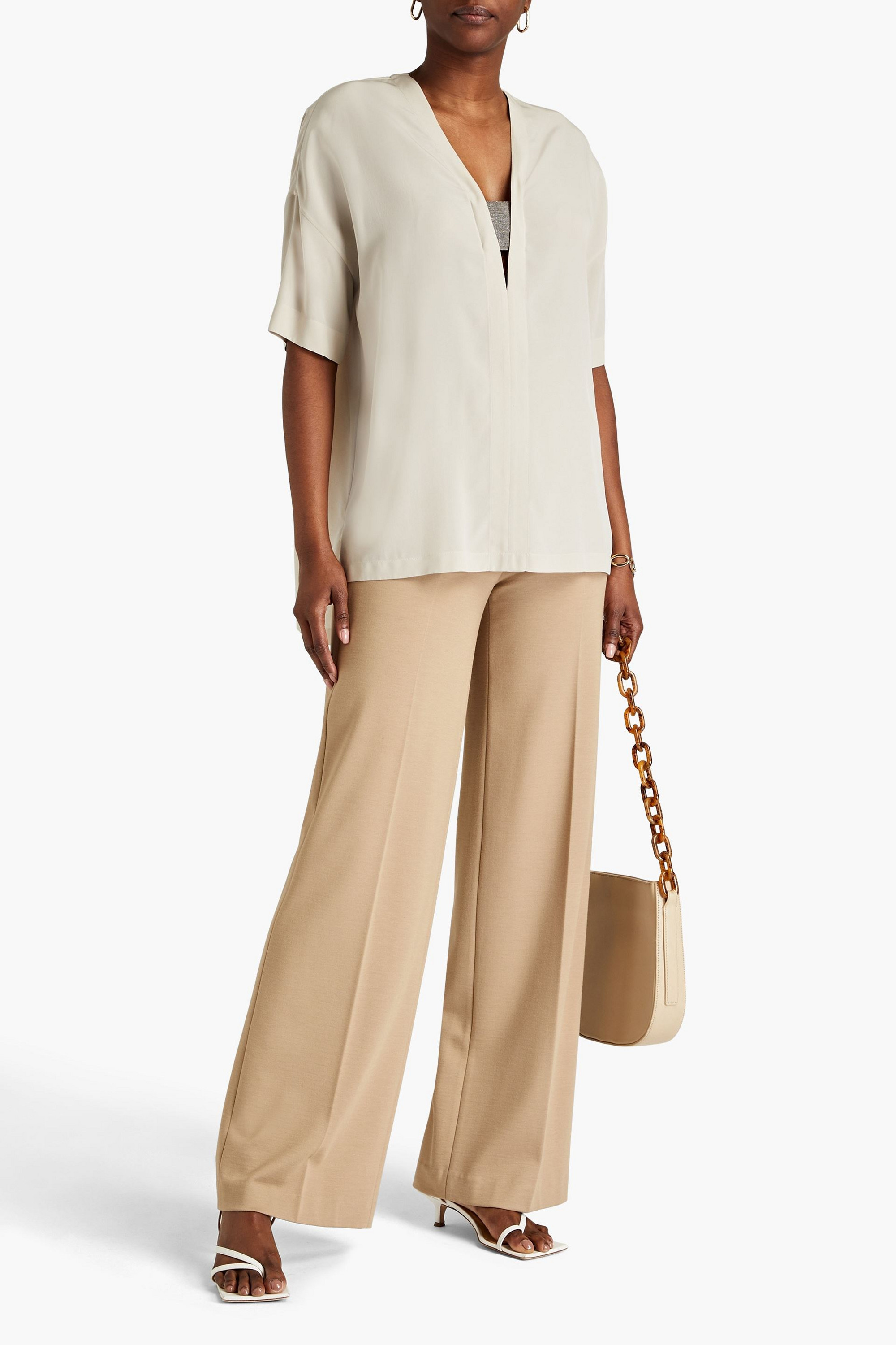 Brunello Cucinelli Cutout bead-embellished silk crepe de chine tunic