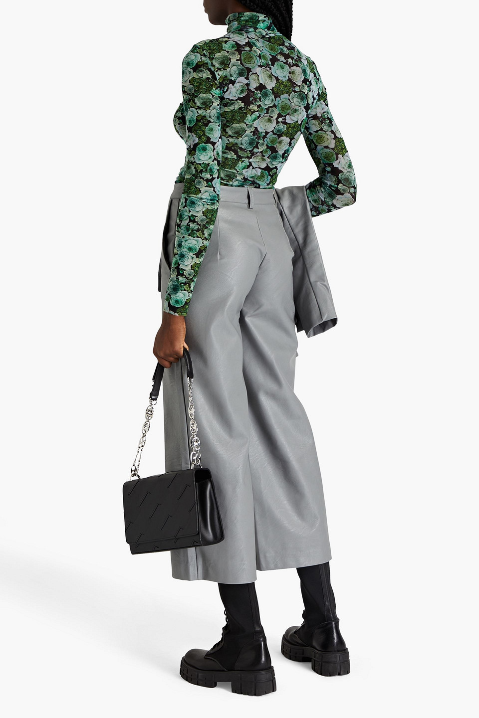 Each X Other Cropped Faux Leather Wide-leg Pants In Gray