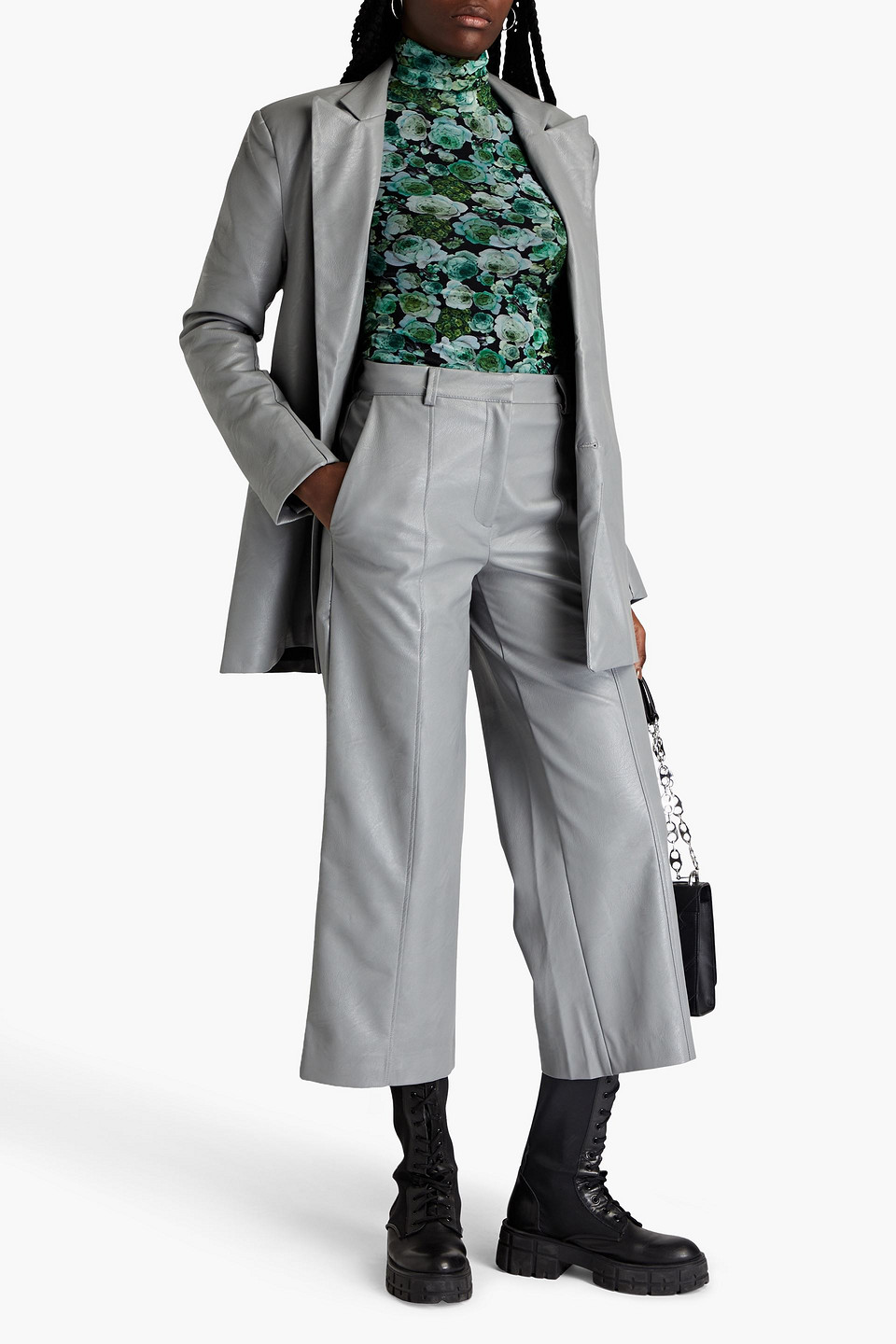 Each X Other Cropped Faux Leather Wide-leg Pants In Gray