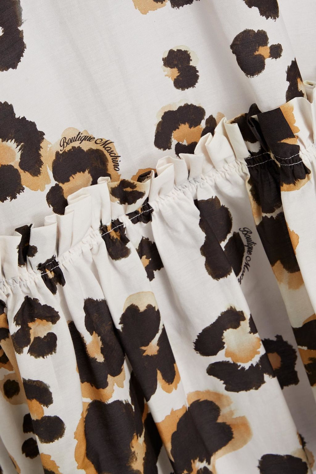 BOUTIQUE MOSCHINO コットン&シルク混 ミディスカート ラッフル付き プリント入り