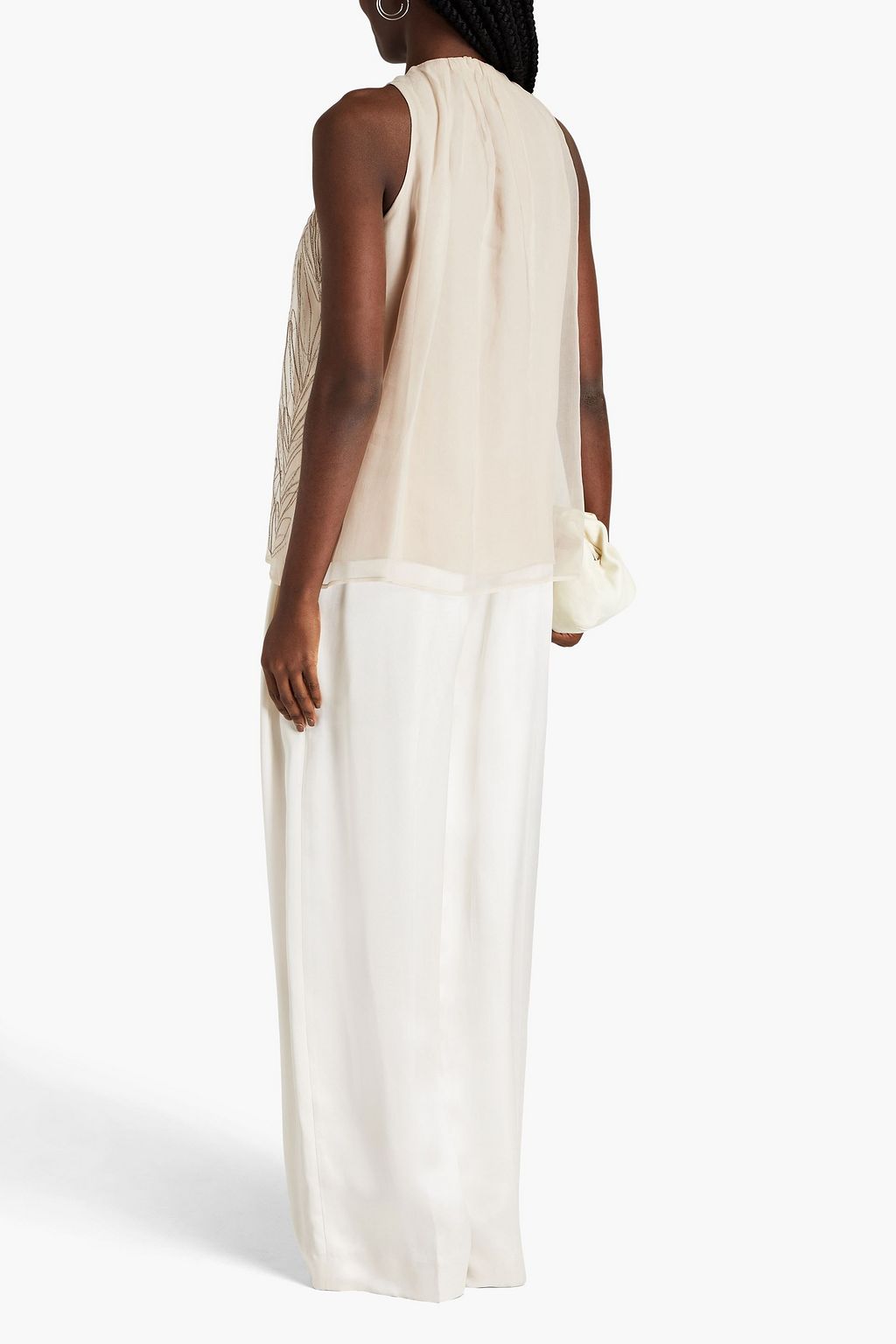 BRUNELLO CUCINELLI Gathered embellished silk-organza top