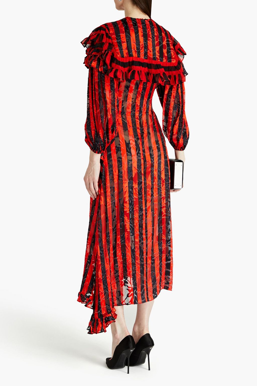 PREEN BY THORNTON BREGAZZI Ruffled striped devoré-chiffon midi dress