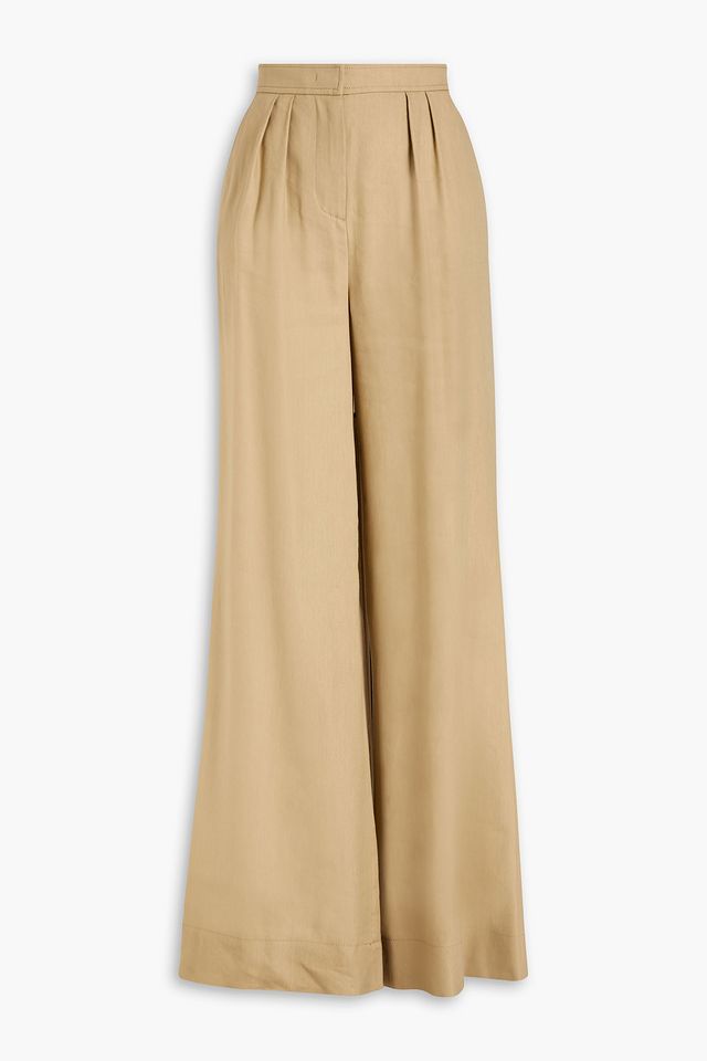 Pleated linen-blend twill wide-leg pats