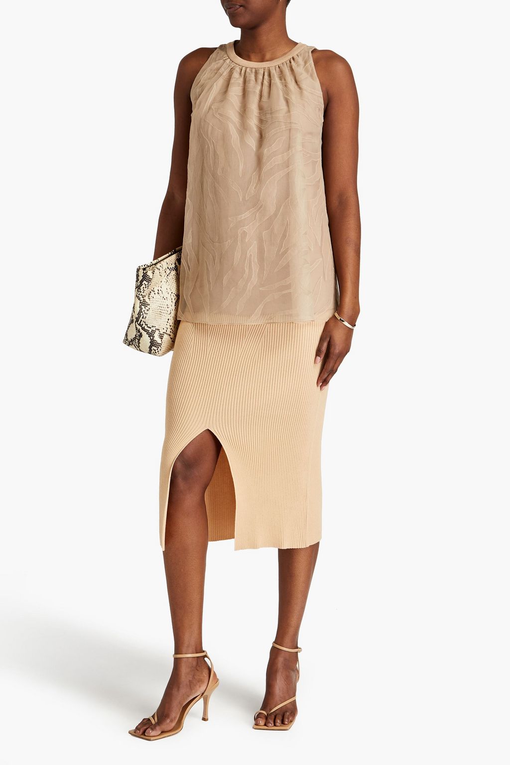 BRUNELLO CUCINELLI Bead-embellished gathered silk-organza top