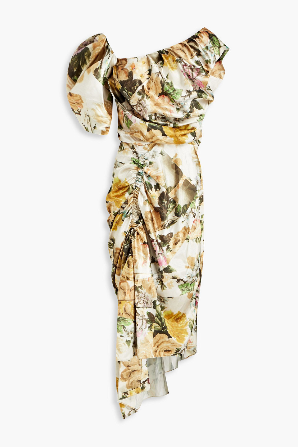 Preen By Thornton Bregazzi Heaven One-shoulder Floral-print Satin Dress In Cream