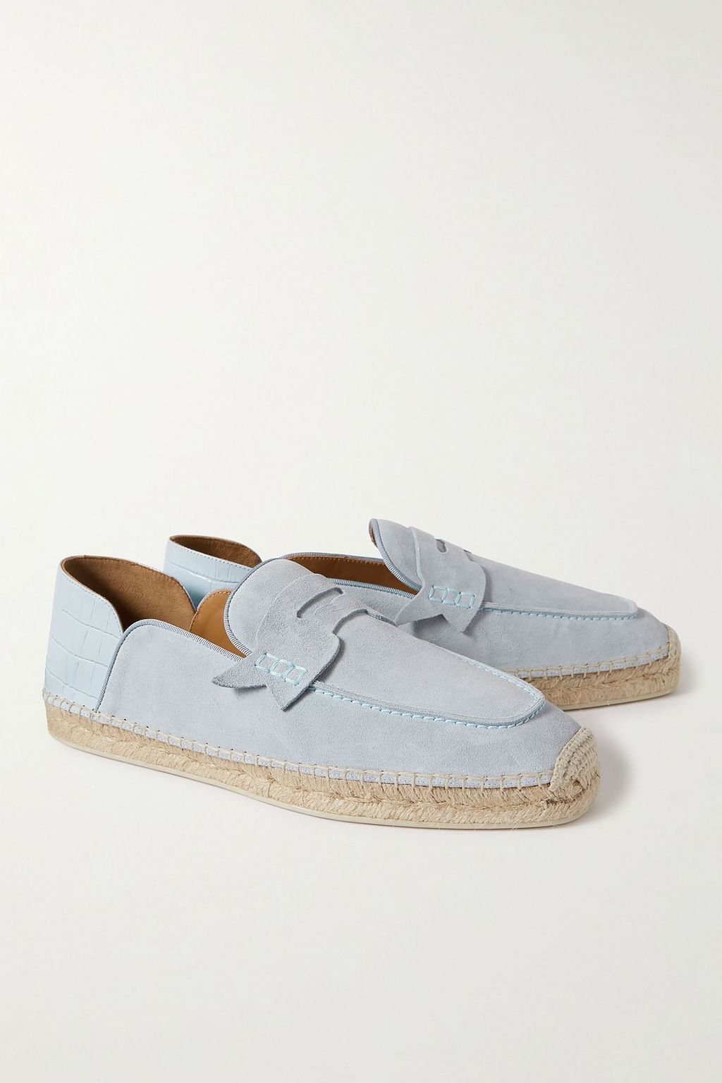 CHRISTIAN LOUBOUTIN Paquepapa croc-effect leather-trimmed suede collapsible-heel espadrilles