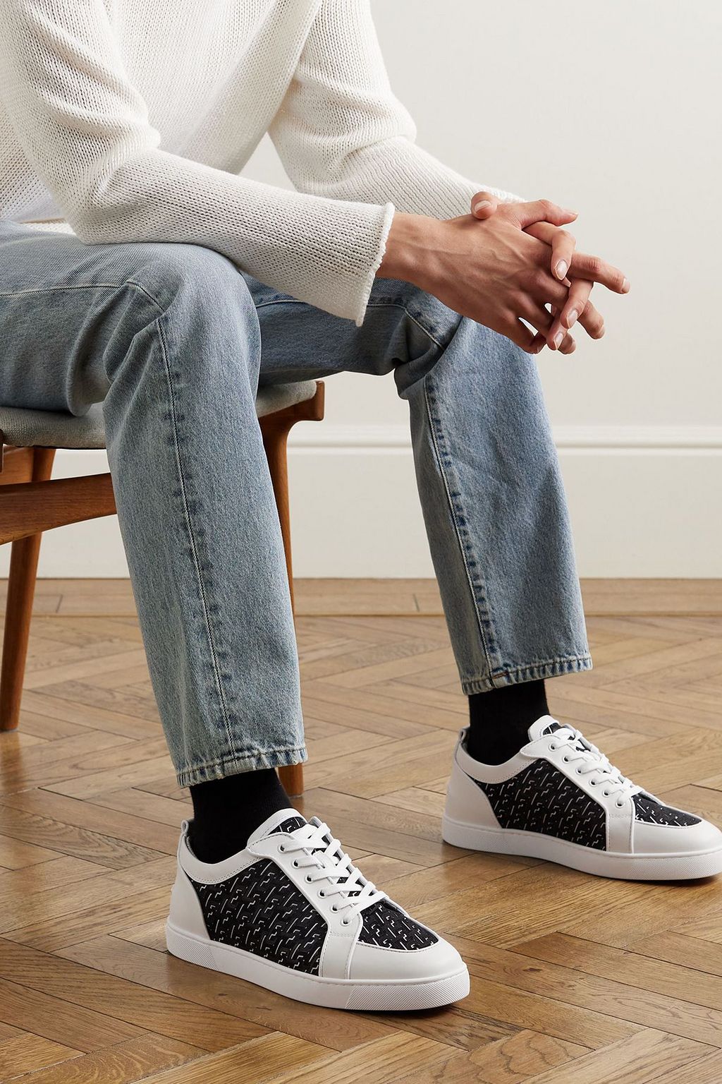 CHRISTIAN LOUBOUTIN Rantulow rubber-trimmed mesh and leather sneakers