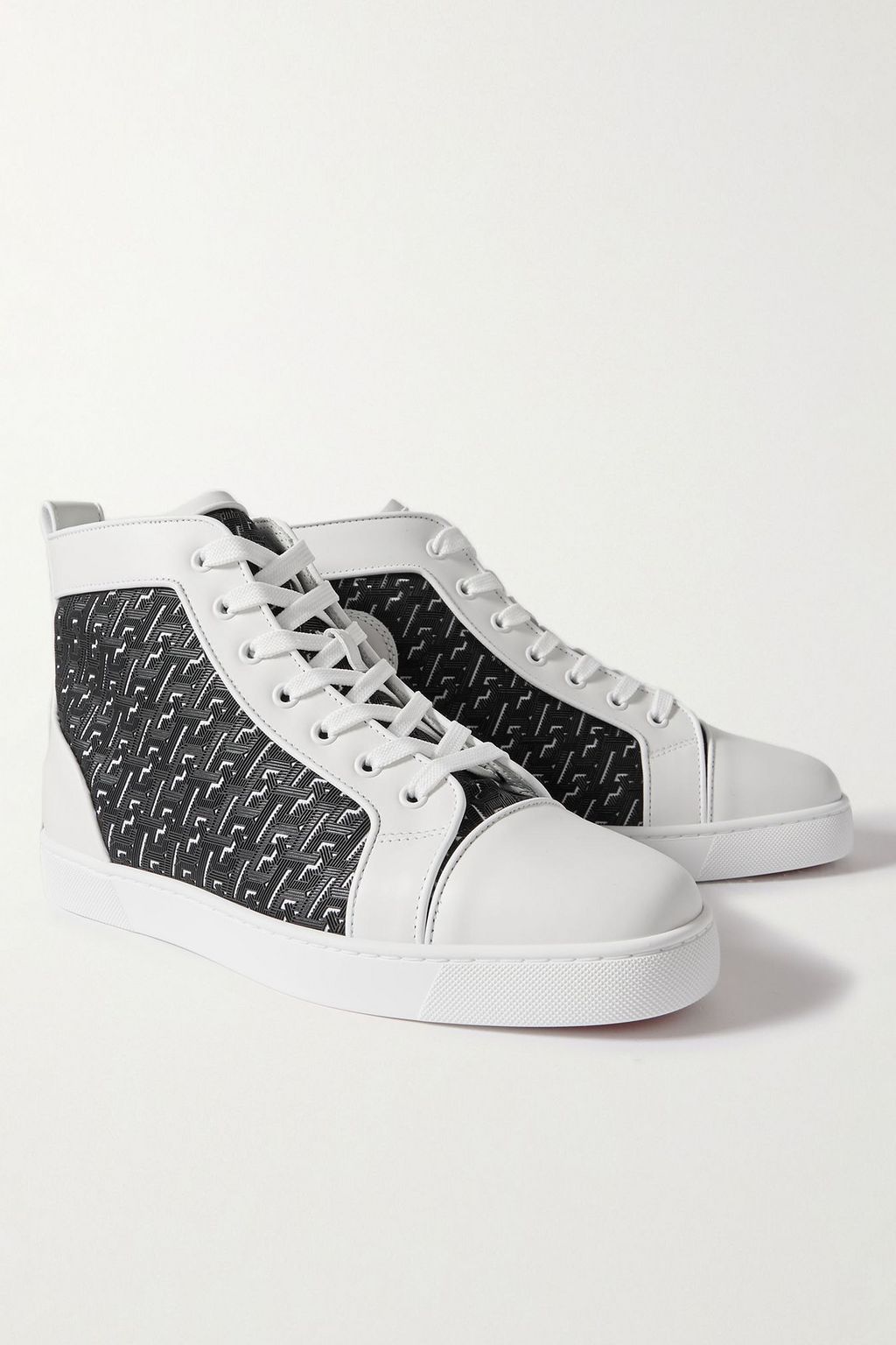 CHRISTIAN LOUBOUTIN Louis Orlato rubber-trimmed mesh and leather high-top sneakers