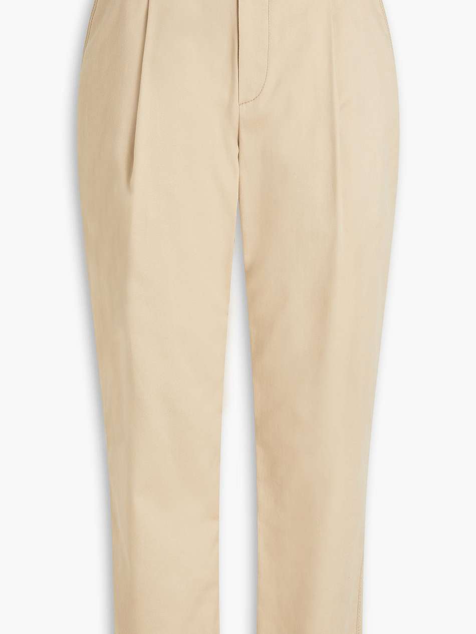 pleated cotton-blend twill tapered pants