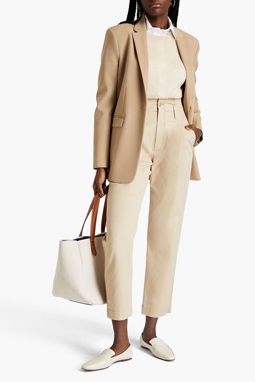 BRUNELLO CUCINELLI 플리츠 디테일 코튼 혼방 트윌 테이퍼드 팬츠