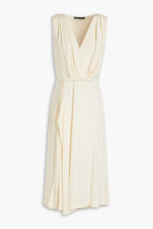 Wrap-effect belted cady midi dress
