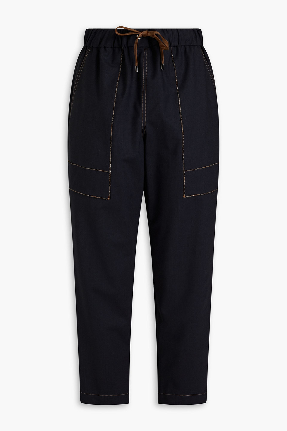 Brunello Cucinelli Bead-embellished Wool-blend Tapered Trousers In Black