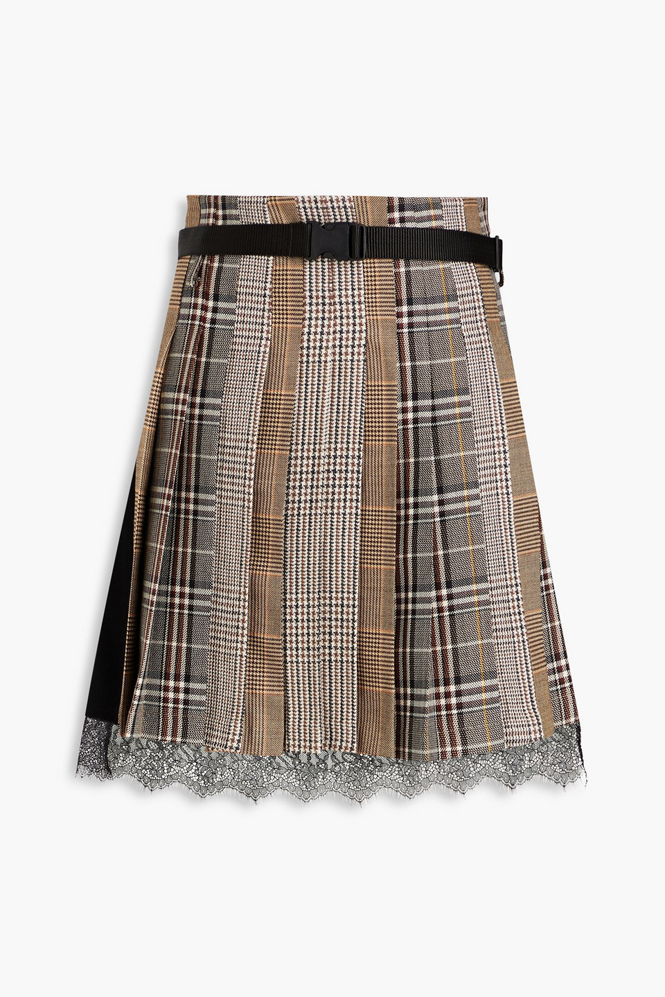 PREEN BY THORNTON BREGAZZI CREPE-PANELED PLEATED CHECKED TWEED MINI SKIRT 3074457345634759257