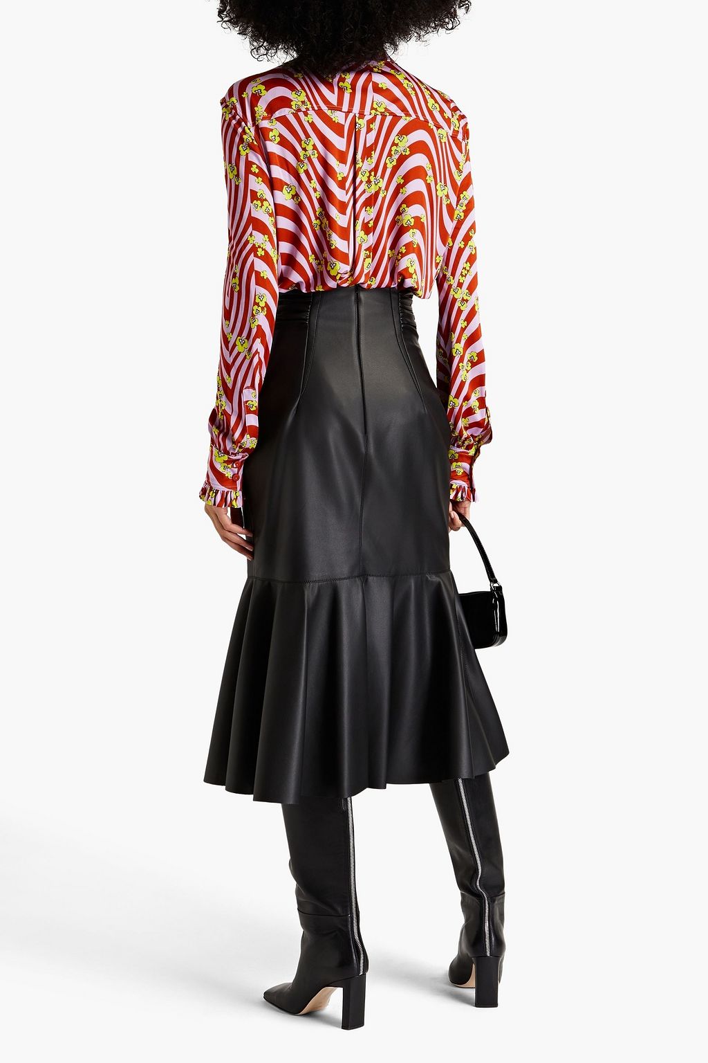 PHILOSOPHY DI LORENZO SERAFINI Fluted ruched faux leather midi skirt
