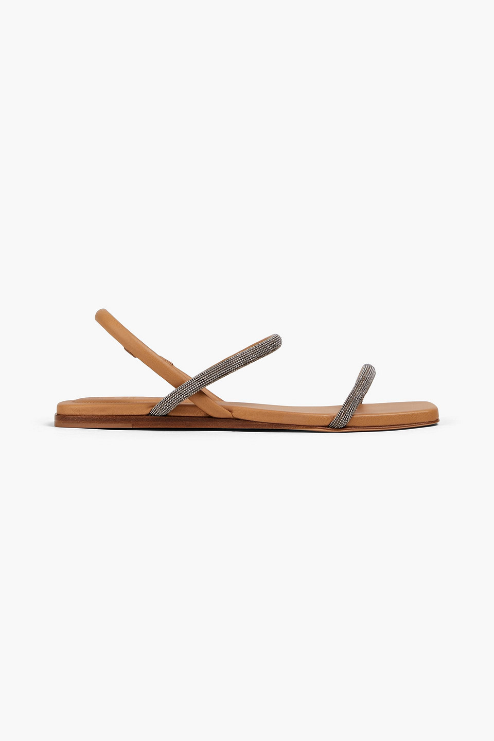 Brunello Cucinelli - Bead-embellished leather slingback sandals - Neutral