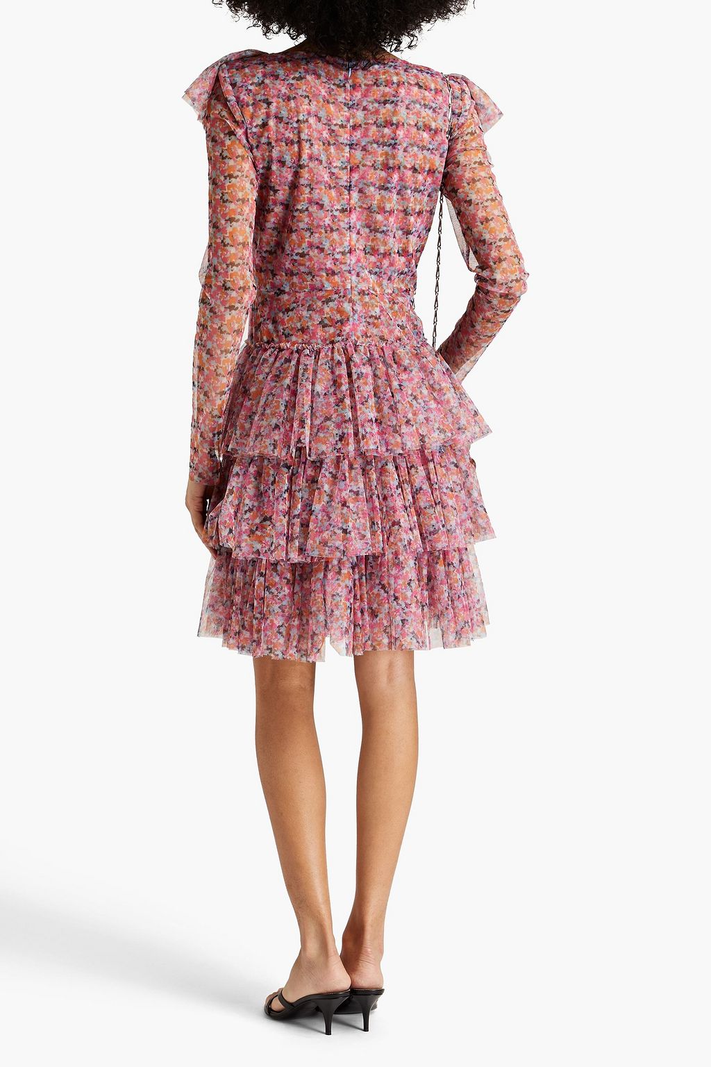 PHILOSOPHY DI LORENZO SERAFINI Tiered printed stretch-tulle mini dress