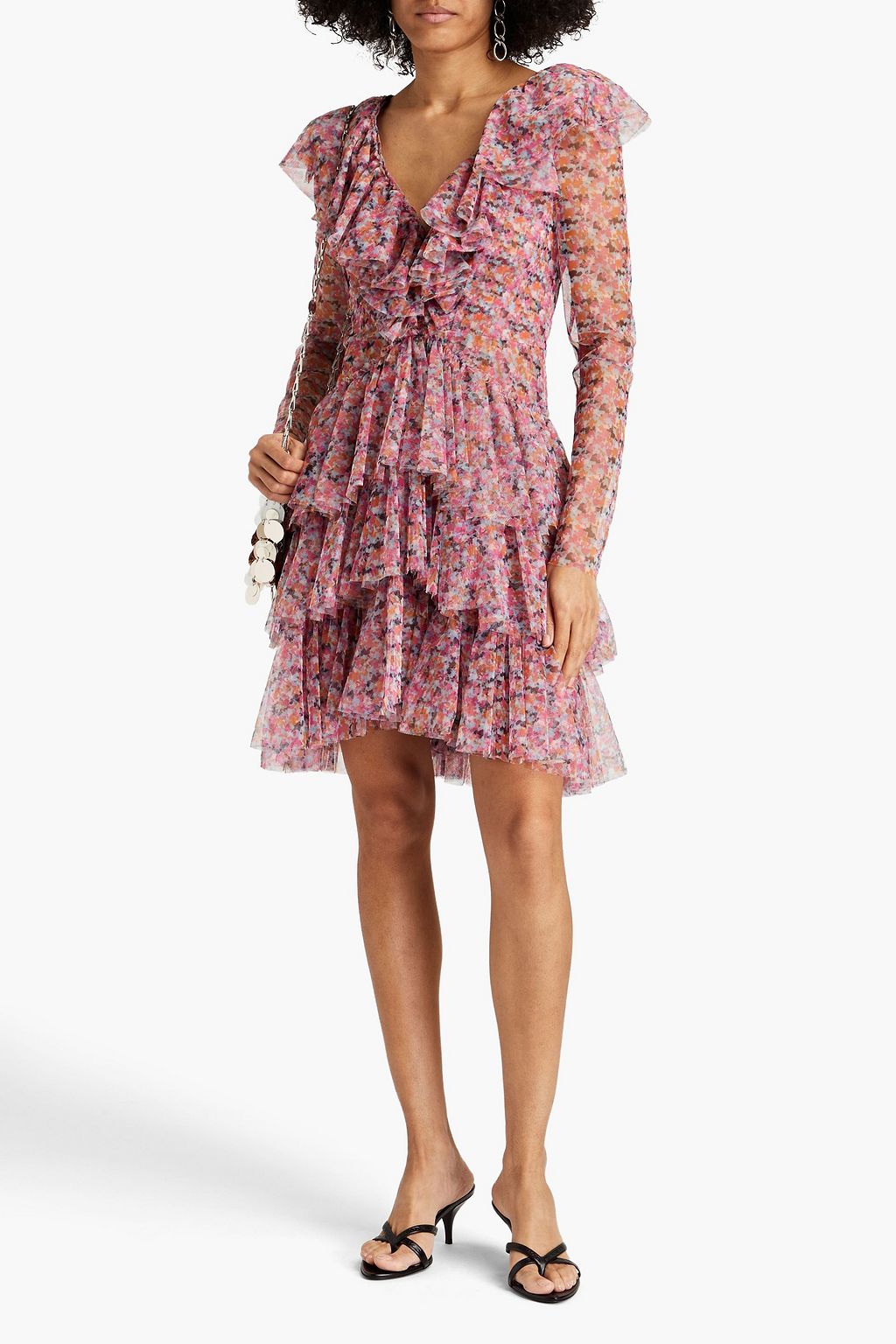 PHILOSOPHY DI LORENZO SERAFINI Tiered printed stretch-tulle mini dress