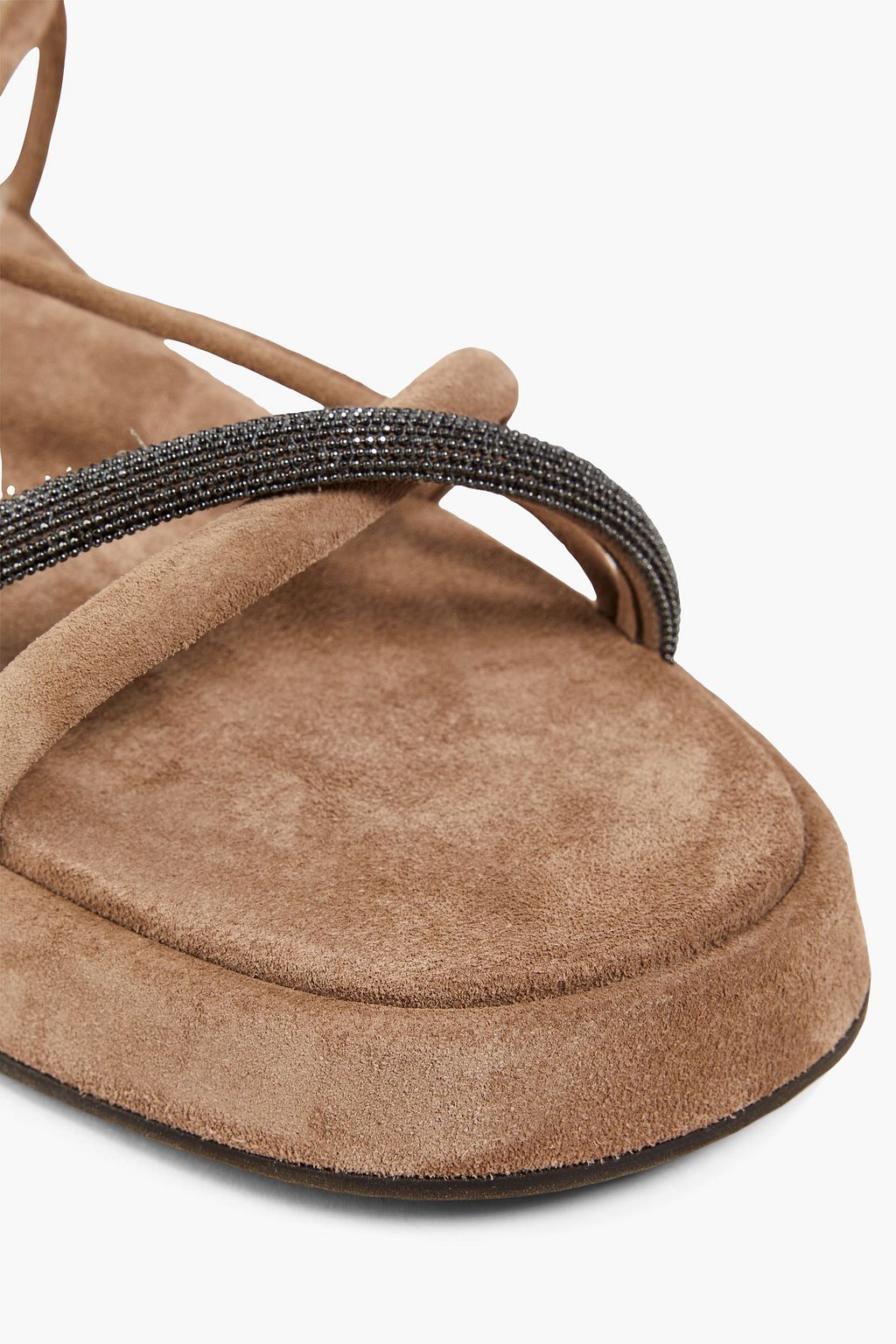 BRUNELLO CUCINELLI صندل من الجلد السويدي بنعل سميك مزين بالخرز