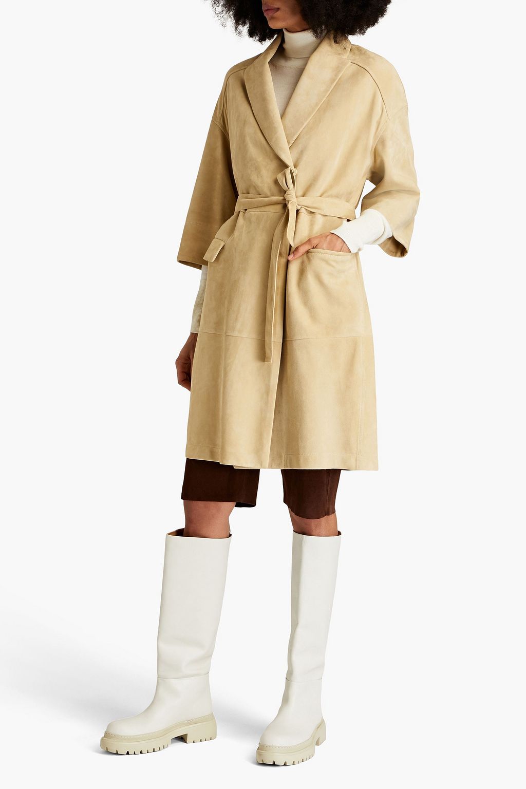 BRUNELLO CUCINELLI 스웨이드 벨티드 코트