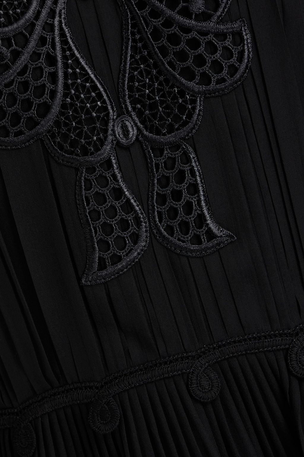 ALBERTA FERRETTI Plissiertes Minikleid aus Seidenchiffon mit Guipure-Spitzenbesatz