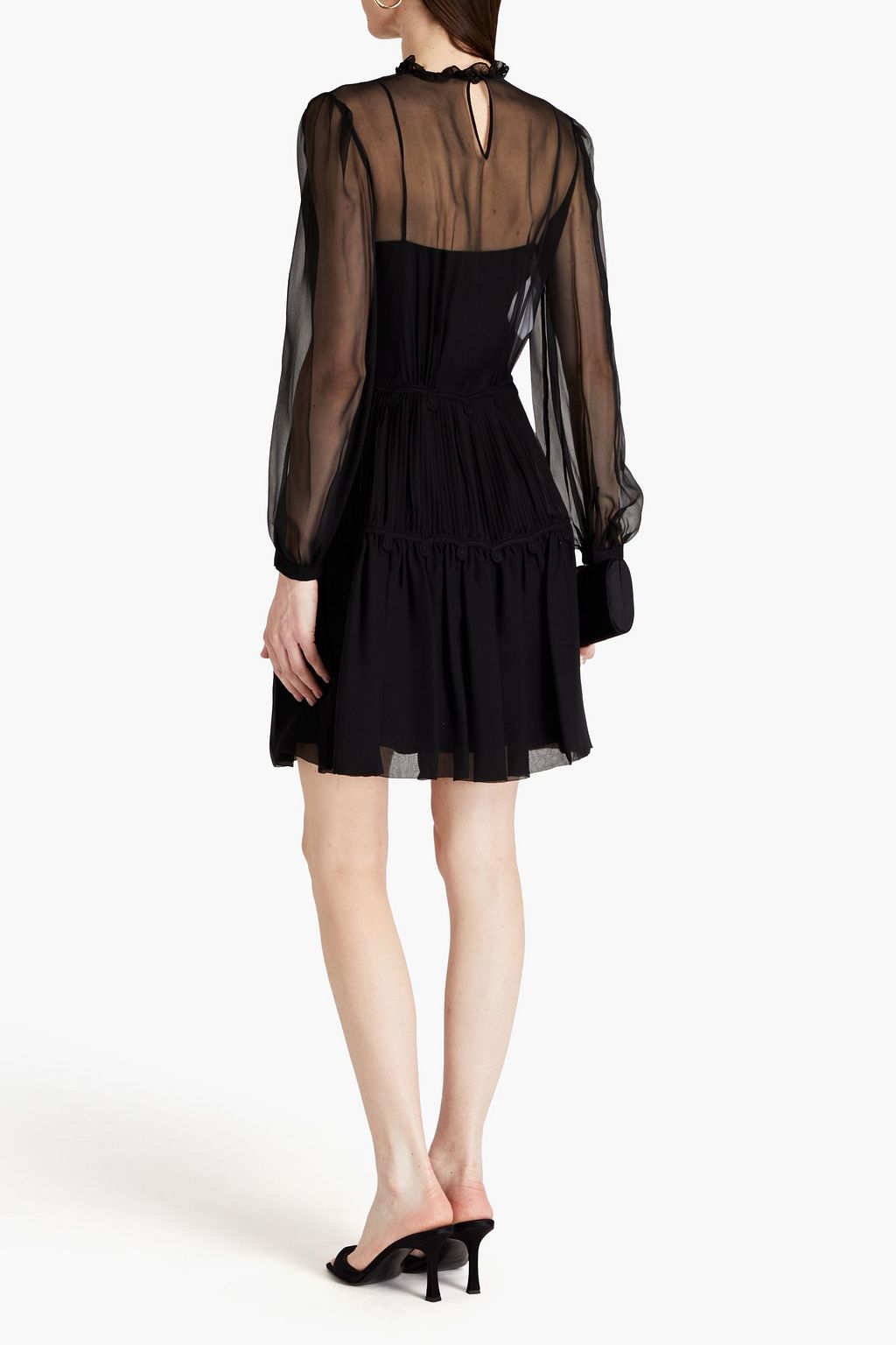 ALBERTA FERRETTI Plissiertes Minikleid aus Seidenchiffon mit Guipure-Spitzenbesatz