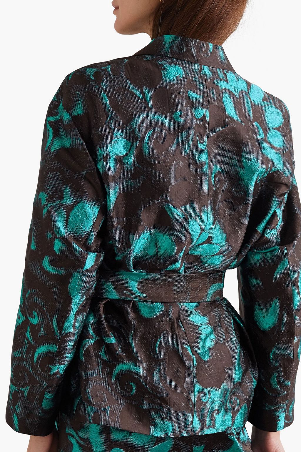 DRIES VAN NOTEN Belted double-breasted floral-jacquard blazer