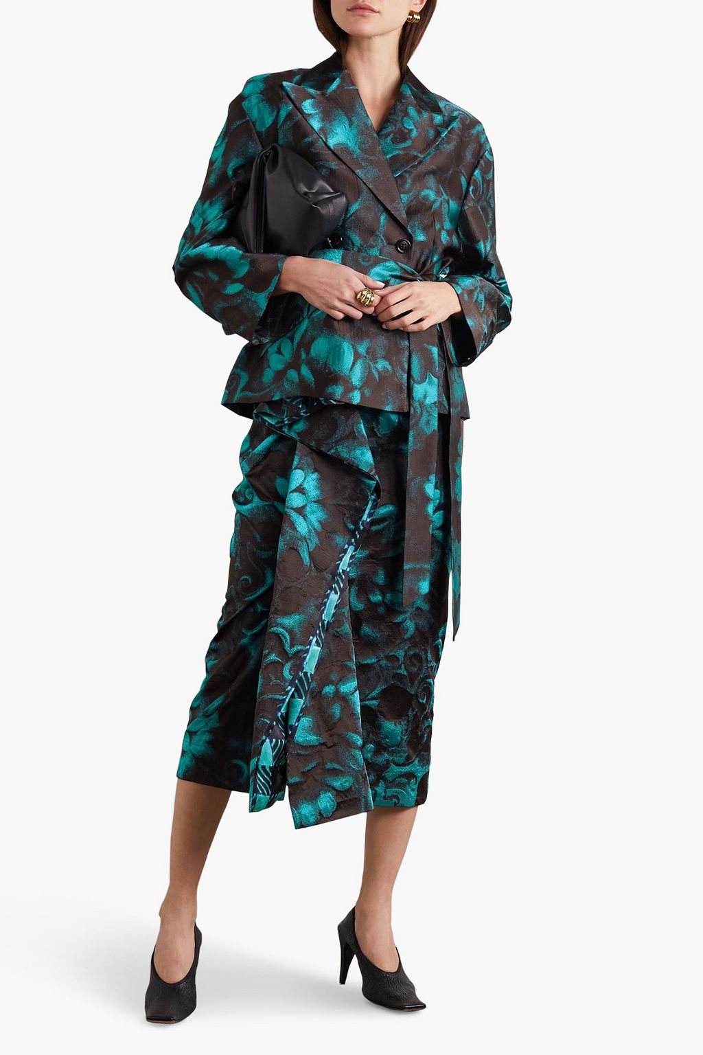 DRIES VAN NOTEN Belted double-breasted floral-jacquard blazer