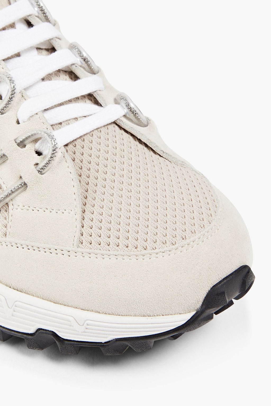 BRUNELLO CUCINELLI Bead-embellished stretch-knit and suede sneakers