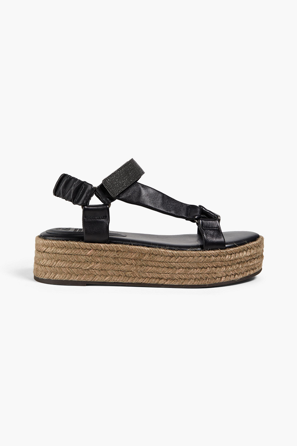 Brunello Cucinelli Bead-embellished Leather Platform Sandals In Black