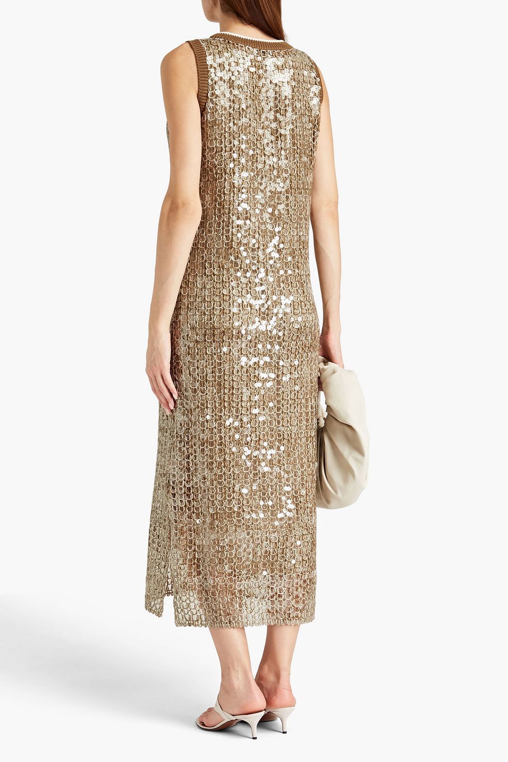 BRUNELLO CUCINELLI Sequined open-knit jute-blend midi dress