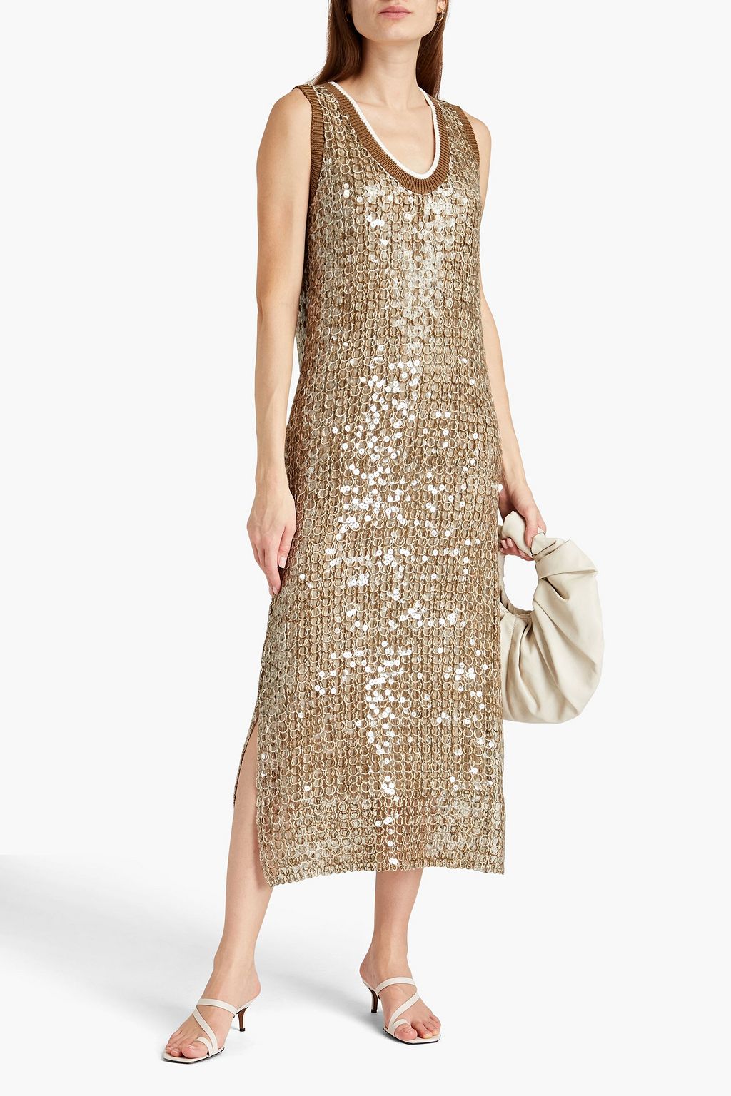 BRUNELLO CUCINELLI Sequined open-knit jute-blend midi dress