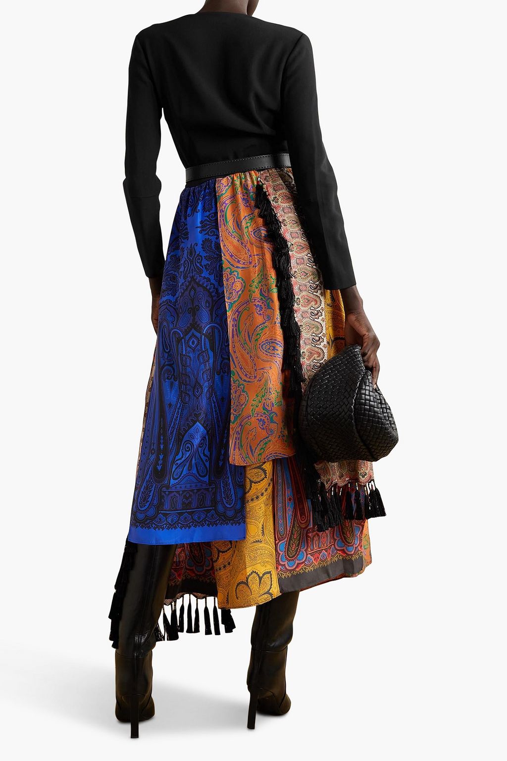 ETRO Asymmetric paisley-print silk-paneled woven midi dress
