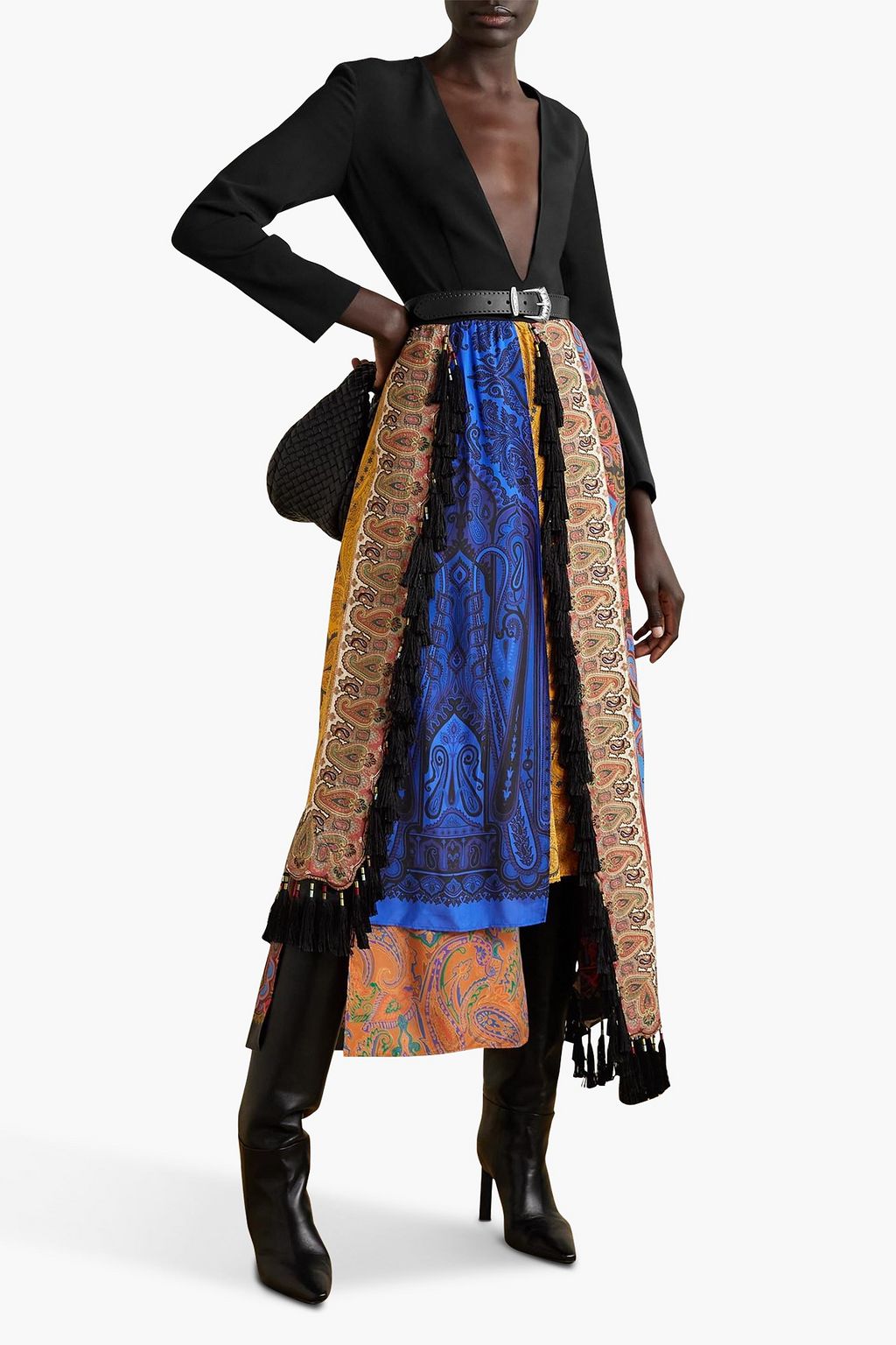 ETRO Asymmetric paisley-print silk-paneled woven midi dress