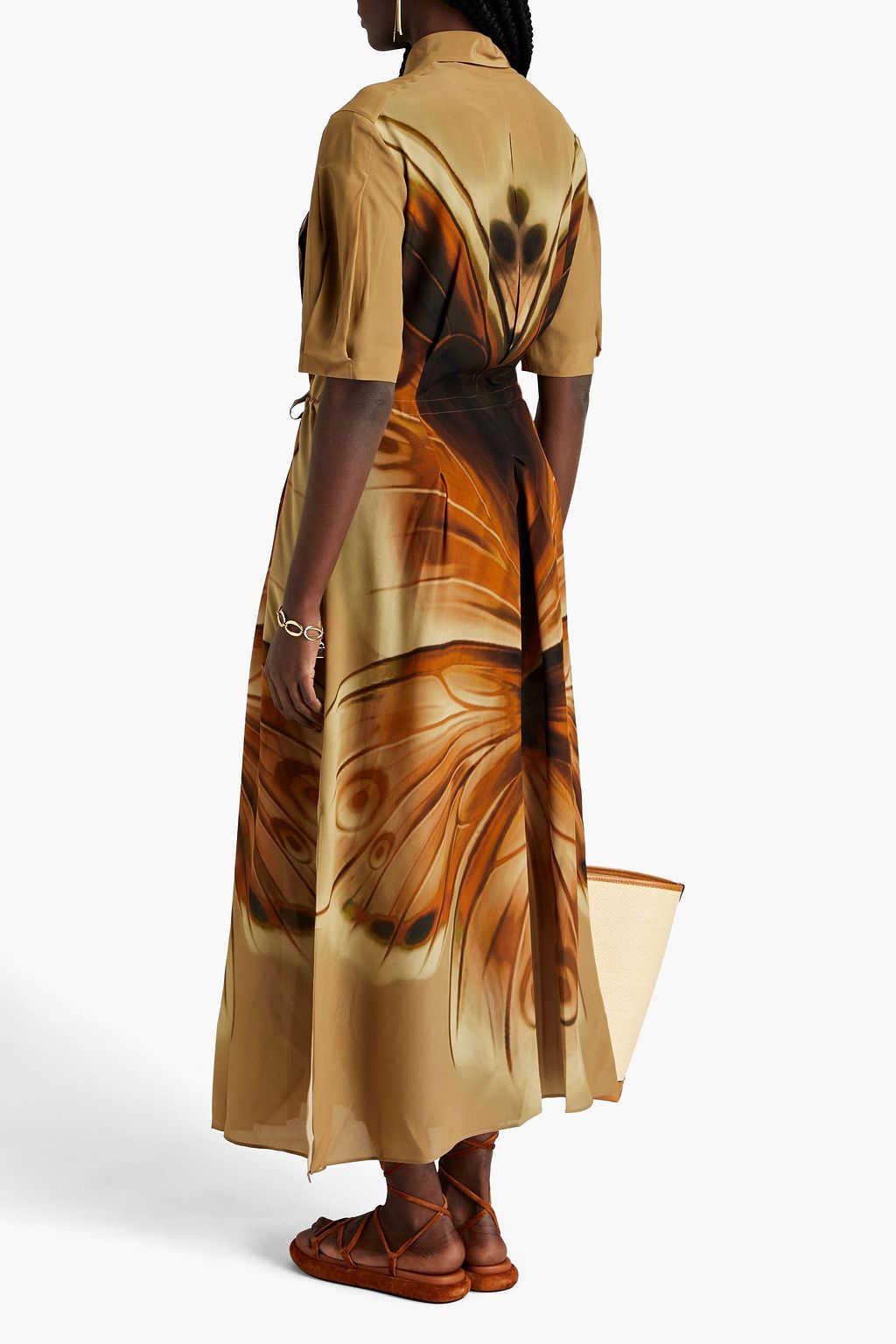 ALBERTA FERRETTI Pleated printed silk crepe de chine maxi shirt dress