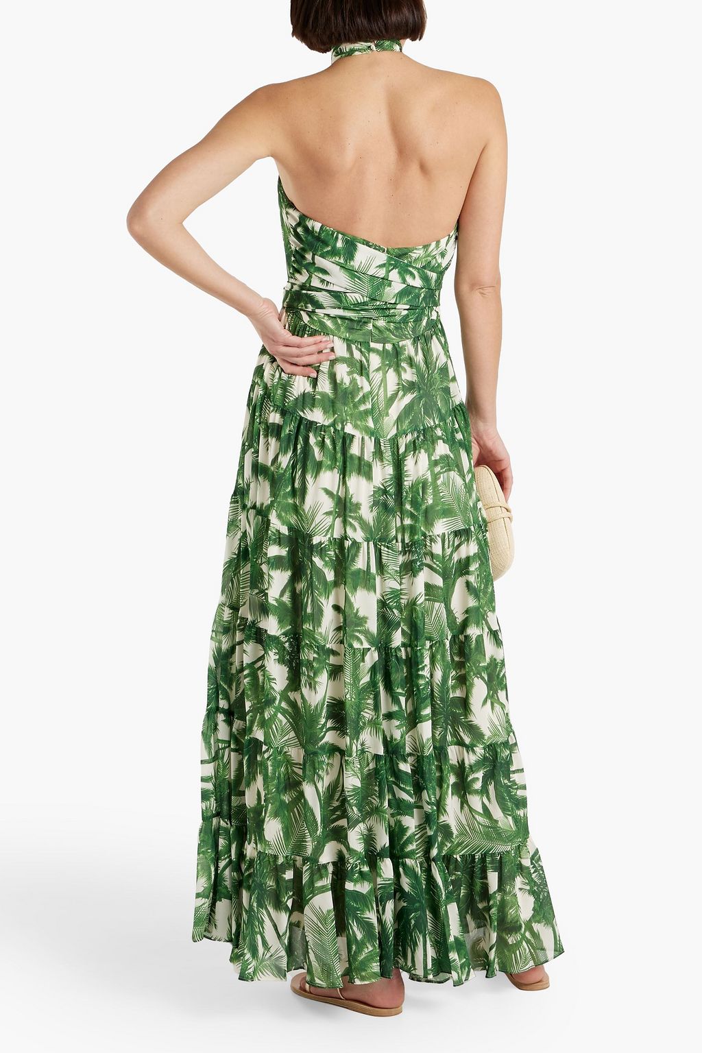 AMUR Tiered printed crepe halterneck maxi dress