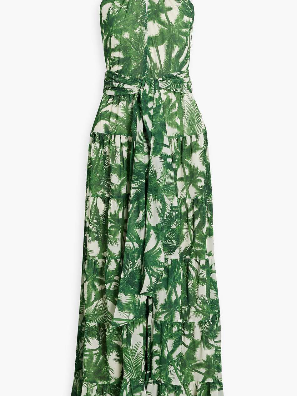 tiered printed crepe halterneck maxi dress
