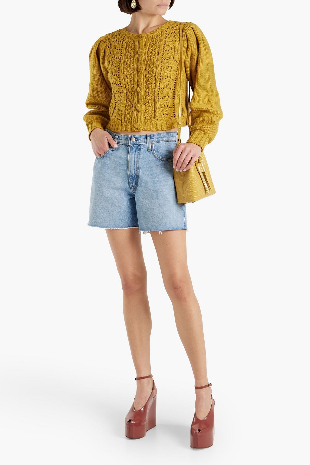 LOVESHACKFANCY 포인텔 니트 크롭 카디건