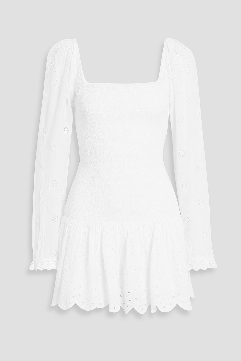 Shop Loveshackfancy Jayce Shirred Broderie Anglaise Mini Dress In White