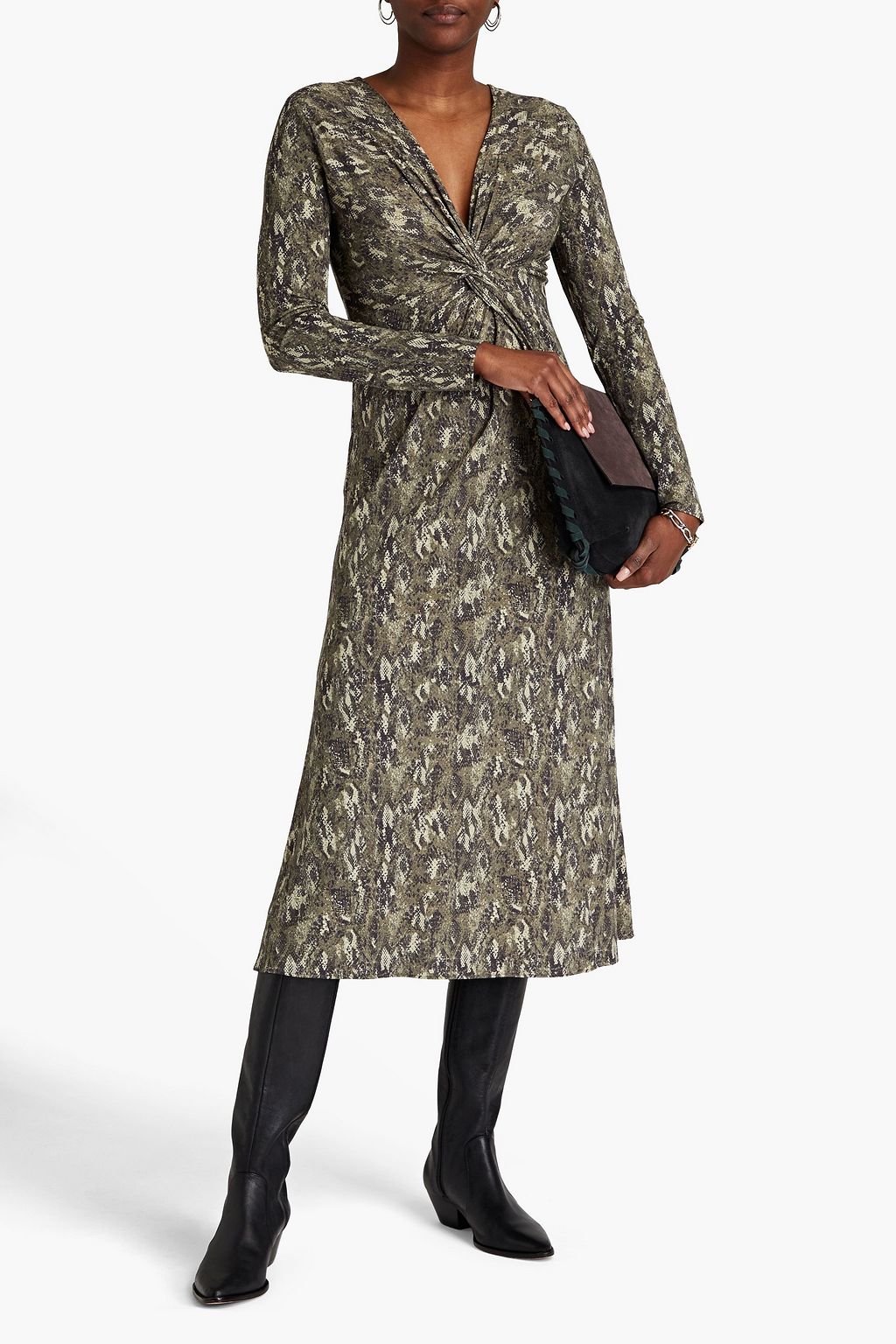 RAG & BONE Jules twist-front snake-print stretch-jersey midi dress