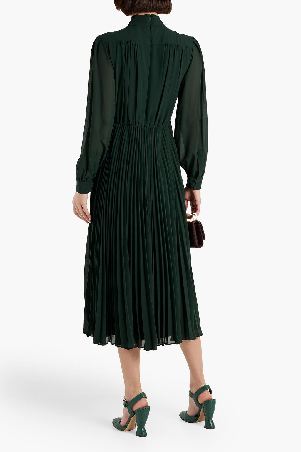 MIKAEL AGHAL Pussy-bow pleated  crepe midi dress