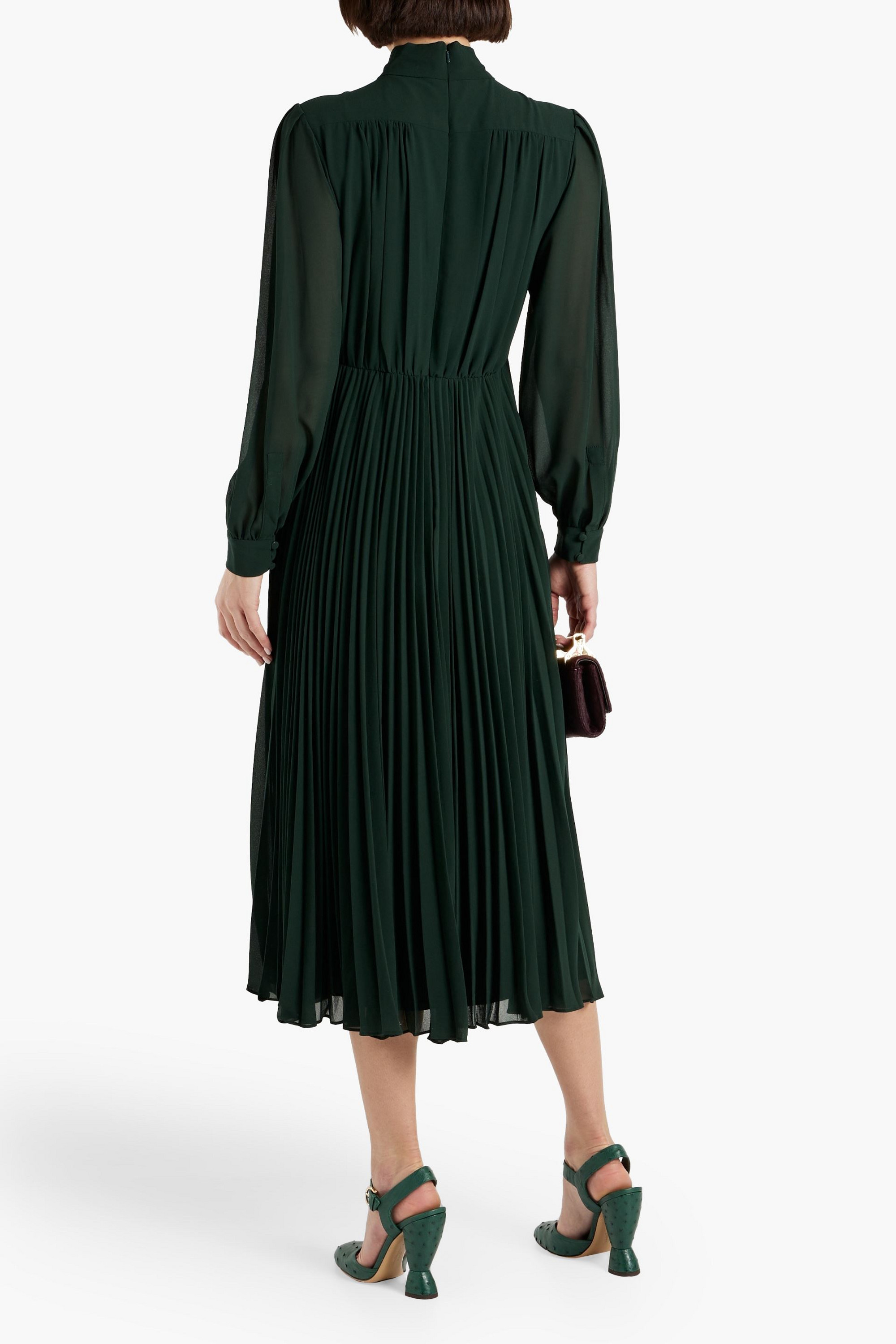 MIKAEL AGHAL Pussy-bow pleated crepe midi dress thumbnail