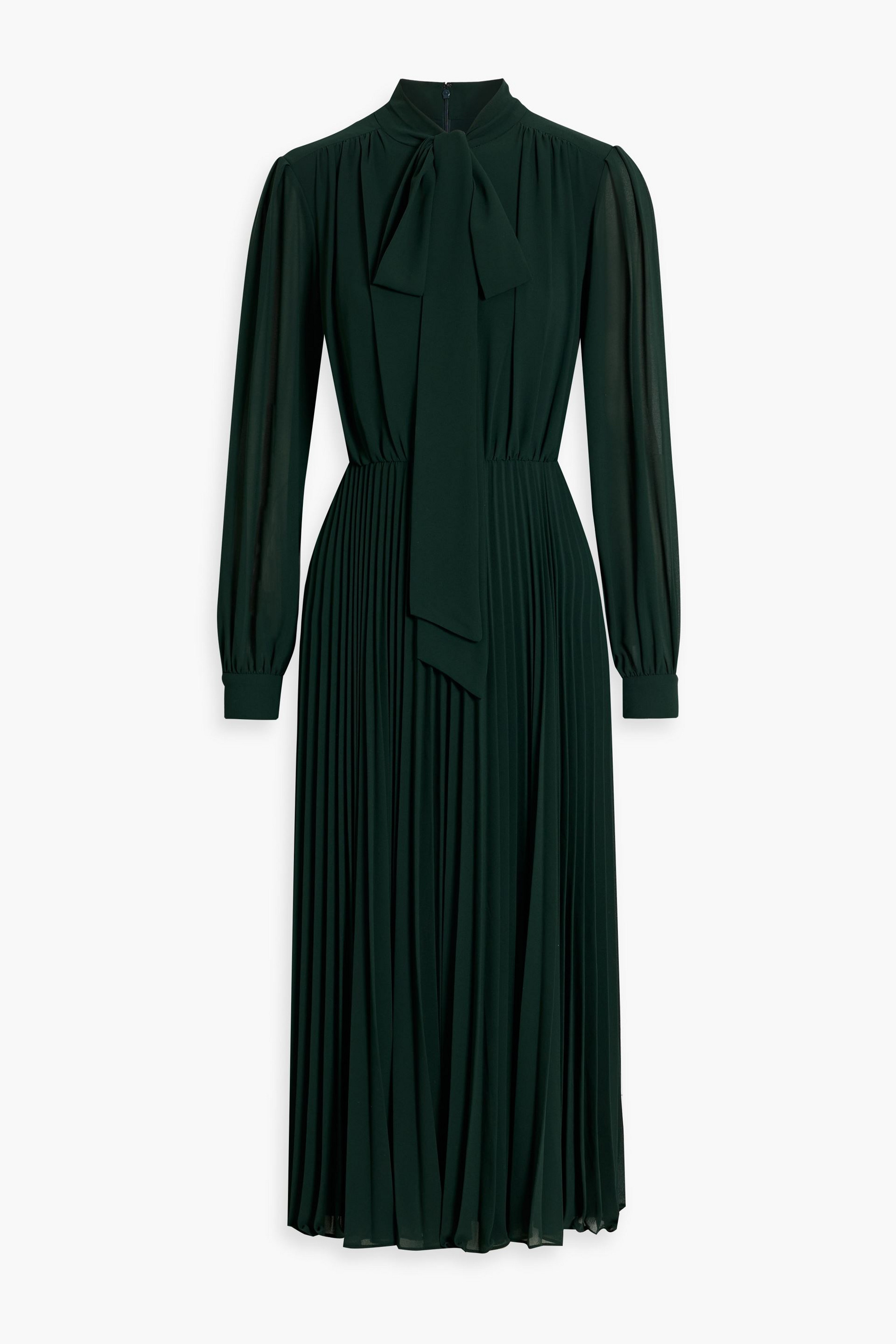 MIKAEL AGHAL Pussy-bow pleated crepe midi dress thumbnail