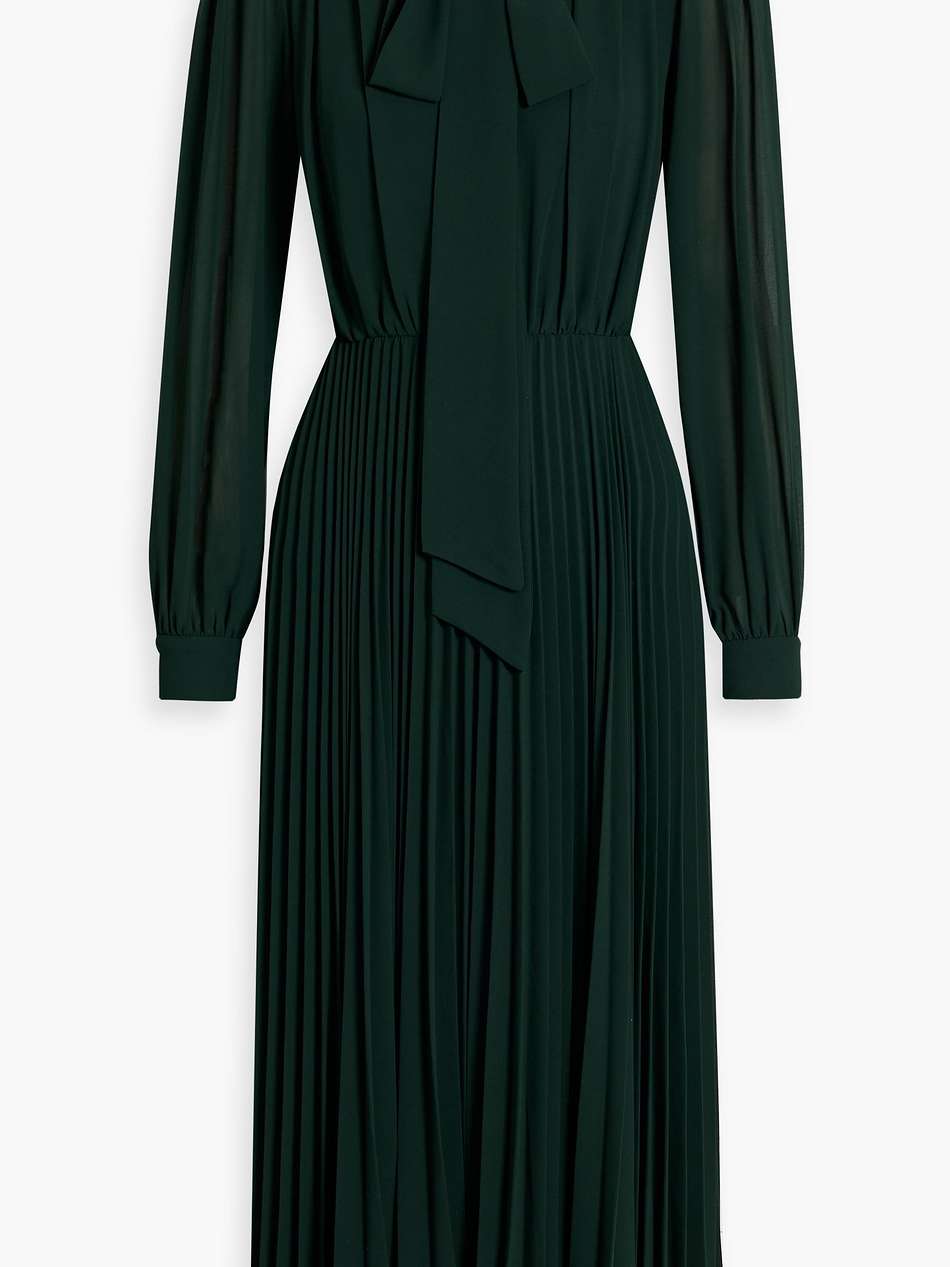 pussy-bow pleated  crepe midi dress