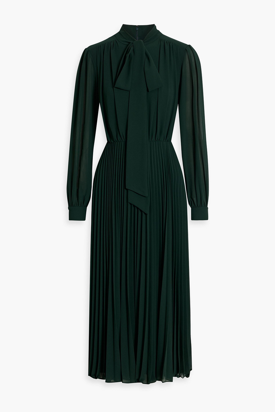 Mikael Aghal Pussy-bow pleated crepe midi dress